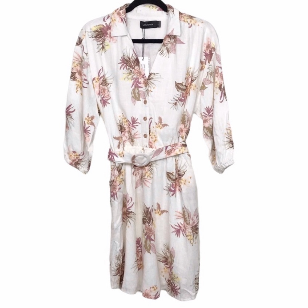 Minkpink Ivory Pink Tropic Dreaming Shirt Dress